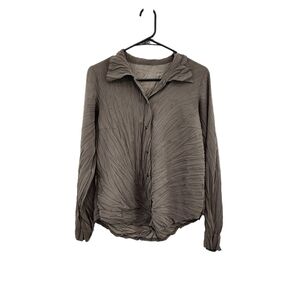 Babette Women's Poly Crinkle Button Front Top